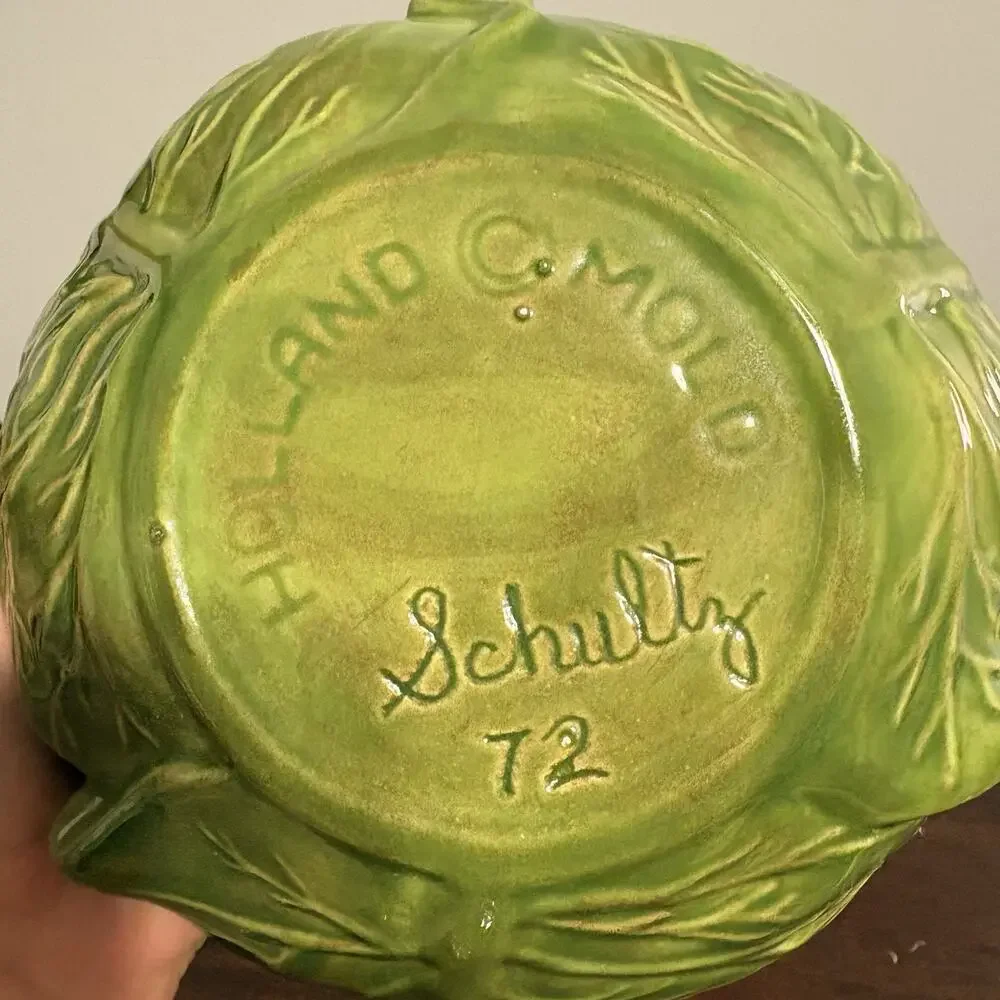 Vintage 1972 Holland Mold Cabbage Tureen with Lid & Underplate – Green Ceramic